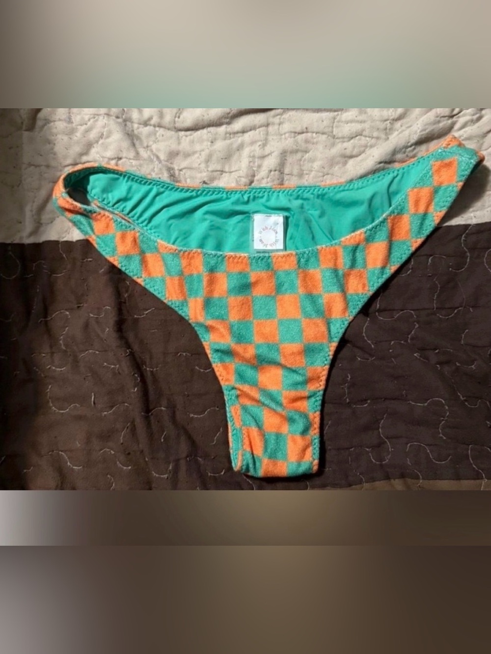 With Jean Teal and Orange Checker Bikini Bottom